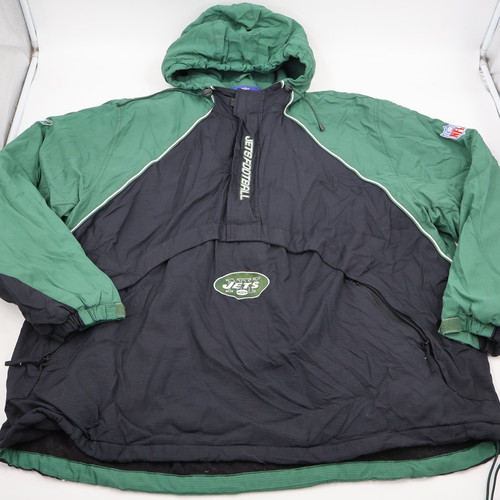 Reebok NFL New York Jets Jacket Mens 2XL Green Black Fleece Lined Half Zip Hood